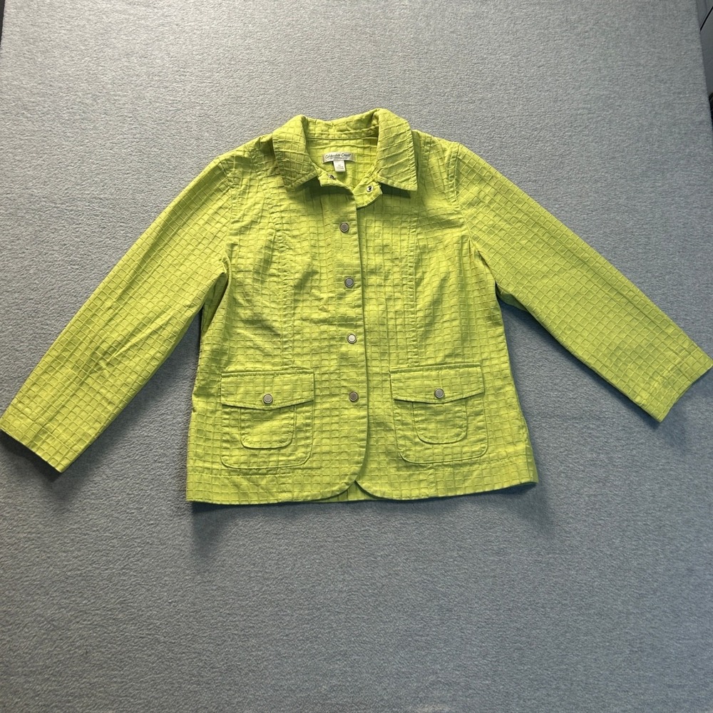 Coldwater Creek Textured Utility Jacket Womens 12 Lime Green Button Front Career